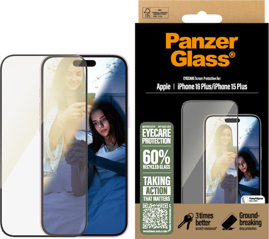 PanzerGlass Eyecare Displayschutzfolie Apple iPhone 16 Plus iPhone 15 Plus Ultra-Wide Fit