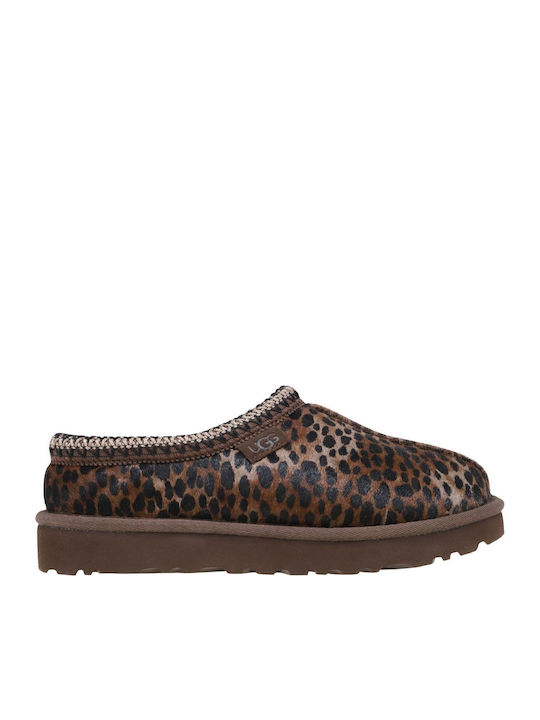 UGG Tasman Caspian Closed-Toe Slippers with Fur Brown