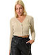 Kurze Gestrickte Damen Strickjacke mit Knöpfen Beige