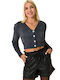 Kurze Gestrickte Damen Strickjacke mit Knöpfen Anthrazit