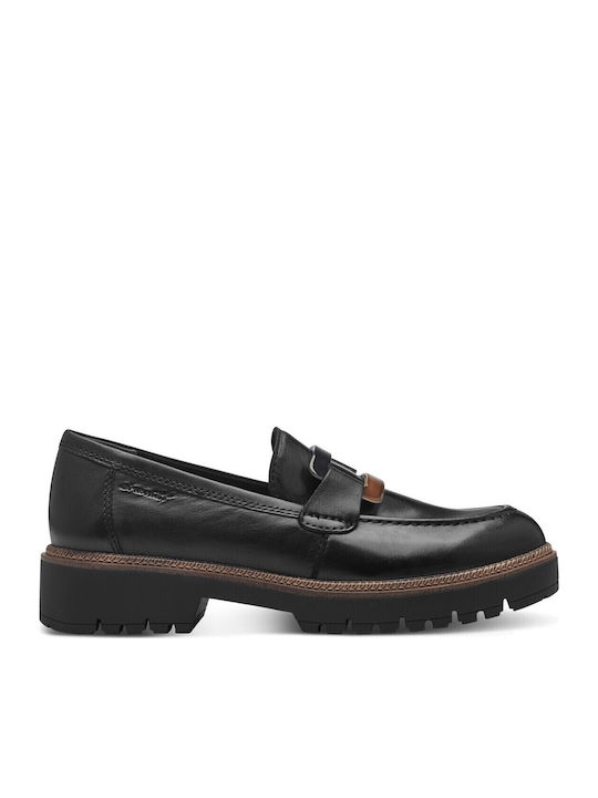 Tamaris Leather Women's Loafers in Black Color