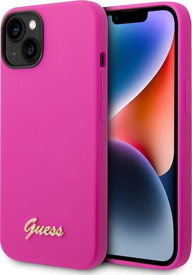Guess Script Gold Logo Back Cover Πλαστικό / Σιλικόνης Φούξια (iPhone 14)