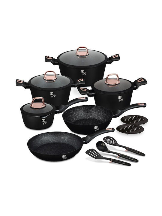 Berlinger Haus Black Rose Collection Σετ Μαγειρικά Σκεύη από Αλουμίνιο με Αντικολλητική Επίστρωση 15τμχ