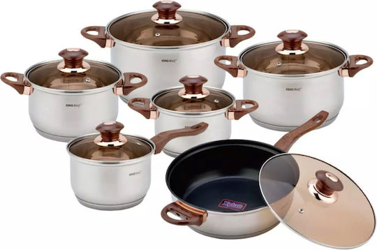 KING Hoff Set De Vase De Gătit Din Oțel Inoxidabil Rose Gold Cu Acoperire Antiaderentă 12 Piese