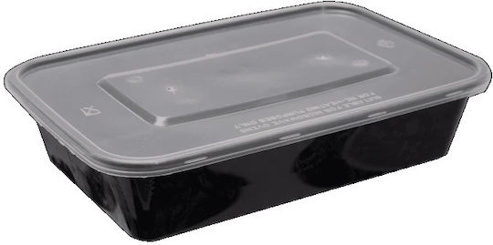 Food Container M W PP 500ml T44 17.3x12xh4cm Black Transparent Flat Lid Pack of 50pcs Tefaco 005655