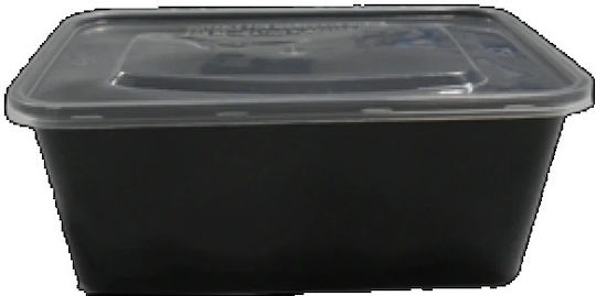 Food Container M W PP 1000ml T42 17.3x12xh7cm Black Transparent Straight Lid Pack of 50 pcs Tefaco 005600