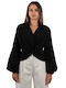 Women's Blouse Long Sleeve with V Neckline Black