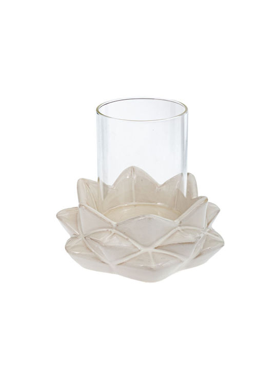 Elfenbein Stein Wasserlilie Glas Kerzenhalter 17x17x15cm 88074 Iliadis