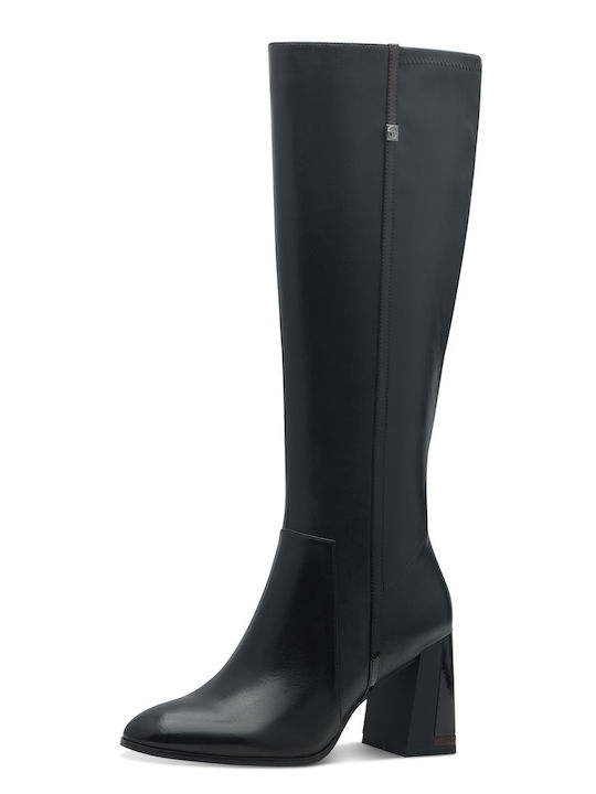 Leder Damenstiefel mit hohem Absatz Schwarz