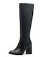 Leder Damenstiefel mit hohem Absatz Schwarz