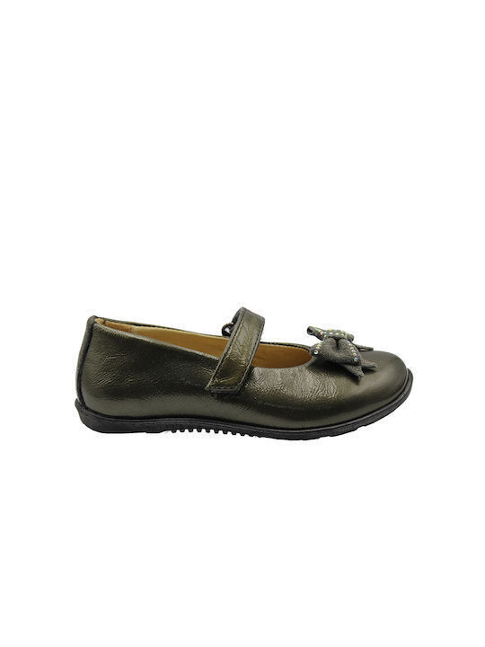 Παιδικές Μπαλαρίνες Anatomisch mit Bügel- und Schleifenverschluss Leder Gray