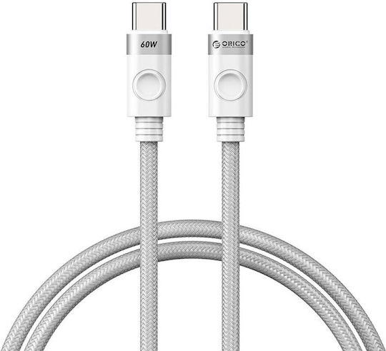 Orico Плетен USB 2.0 Кабел USB-C Мъжки - USB-C 60W Бял 1м CDX-60CC-WH-BP-IP