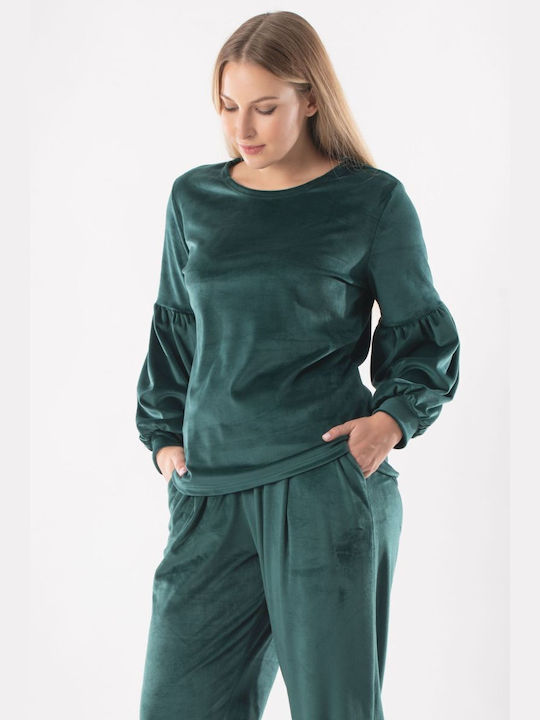 BelleFille Damen Bluse Samt green