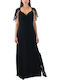 Maxi Βραδινό Φόρεμα Εξώπλατο με Βολάν Μαυρο (black)