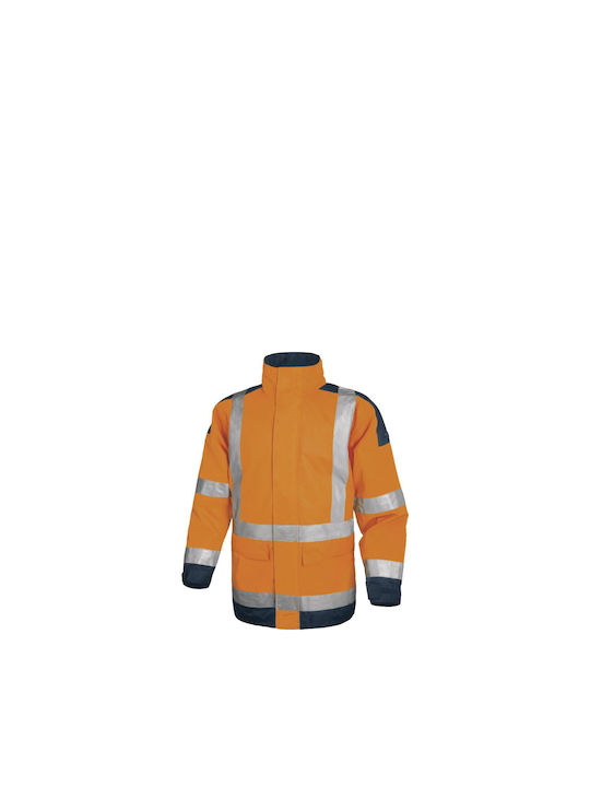 Warning Jacket Made Polyurethane Polyester Coated Polyester Class 3 Color Orange Fluo Navy Blue Roz M Corp