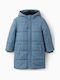 Kids' Quilted Jacket Long with Hood Blue
