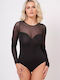 Frauen Bodysuit mit Transparenz Schwarz