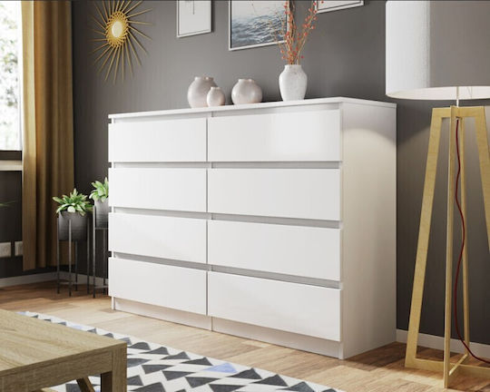 Συρταριέρα Κρεβατοκάμαρας Juniper 8s mit 8 Schubladen Weiß 139x40x100cm