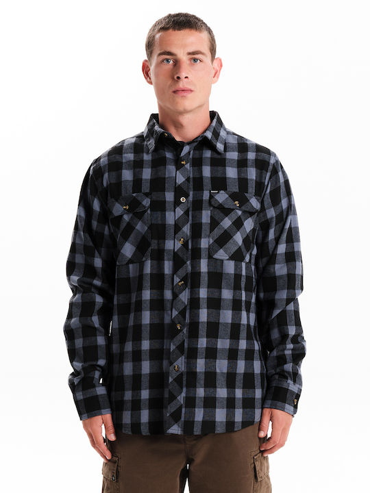 Basehit Long-sleeved Flannel Shirt Checked Gray