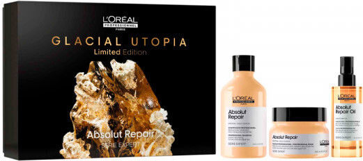L'Oréal Professionnel Absolut Repair Glacial Utopia Limited Edition Hair Treatment Set for Damaged Hair with Shampoo Mask & Oil 3 Pieces