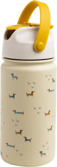 The Cotton Cloud Flying Dog Cotton Cloud Kids Water Bottle Thermos Stainless Steel with Straw Yellow 420ml