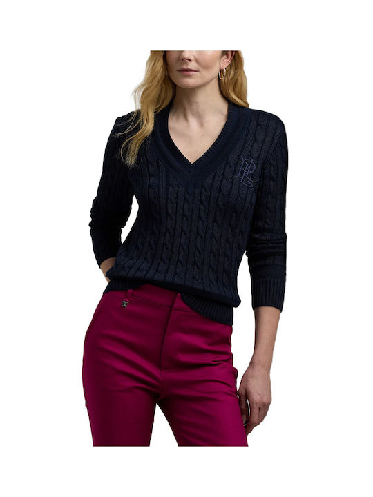Women's Long Sleeve Sweater Cotton with V Neckline Blue