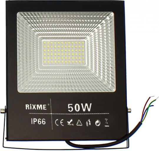 Rixme Στεγανός Προβολέας LED 50W Ψυχρό Λευκό IP66