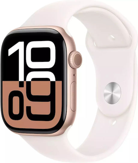 Apple Watch Series 10 Cellular Aluminium 46mm Αδιάβροχο με eSIM και Παλμογράφο (Rose Gold με Light Blush Sport Band - M/L)