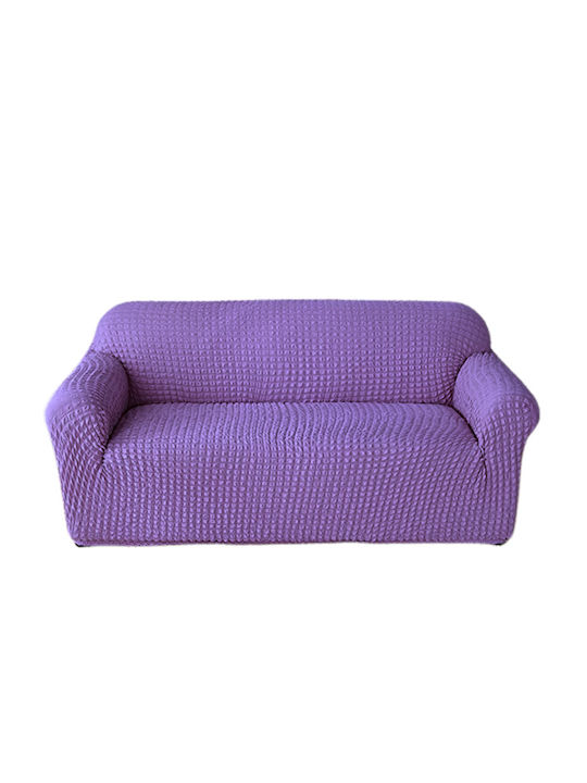 Elastic Two-Seater Sofa Cover Without Ruffles 70% Cotton 30% Lycra Purple