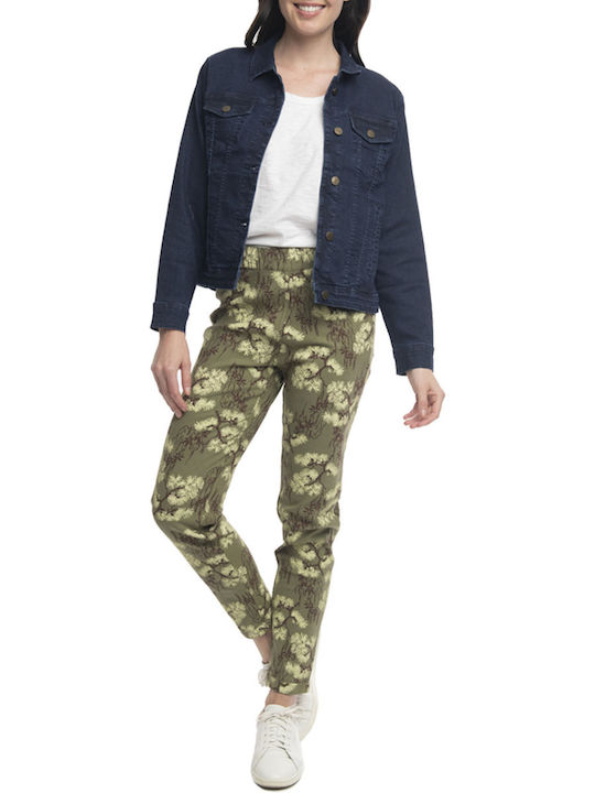 Orientique Damen Hoch tailliert Stoff Hose mit Gummizug Olive Orientique Damen Hoch tailliert Stoff Hose mit Gummizug Olive