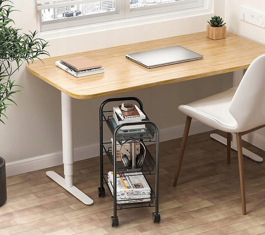 Metallic Kitchen Cart Shelf 3 Shelves 4 Hooks Black 44x26x64cm Metallic Kitchen Cart Shelf 3 Shelves 4 Hooks Black 44x26x64cm
