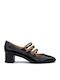 Leder Pumps mit Riemchen & flacher Absatz Schwarz
