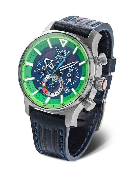 Vostok Europe Expedition Часовник Хронограф Слънчева с Син Кожено Каишка