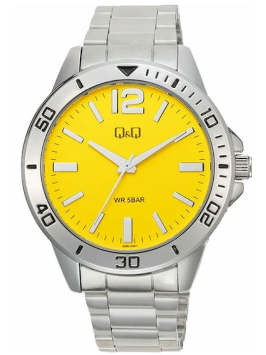 Q&Q Herrenuhr 44mm Batterie mit Silber Metallarmband