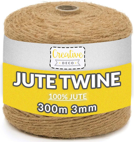 Creative Deco Natur Jutegarn Braun 2-3 mm 300 m Stark Gedrehtes Seil 3 Stränge Große Spule Ideal für Dekoration Kunstprojekte Basteln Geschenkverpackung Blumen
