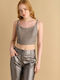 Γυναικείο Crop Top Δερμάτινο Animal Print Taupe, Καφέ