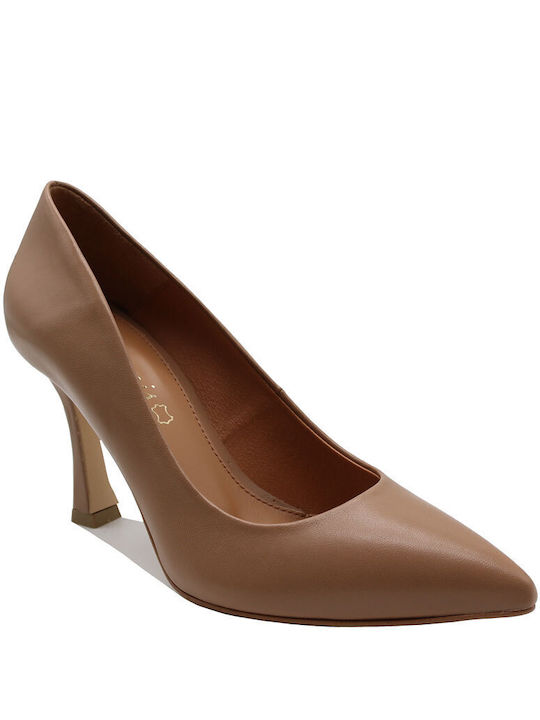 Toutounis Leather Pointed Toe Tabac Brown Heels