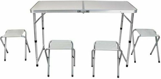 Metal Table Set for Camping Folding in Case 120x71x60cm White