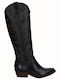 Leather Cowboy Boots with Zipper Black