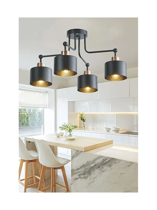 4-arm Metal Chandelier Zola Ceiling Mount 230v 60w E27 Black