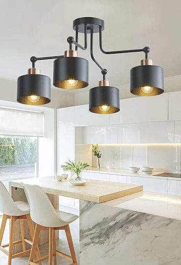 4-arm Metal Chandelier Zola Ceiling Mount 230v 60w E27 Black