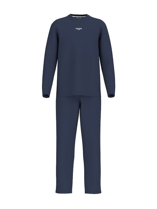 Guess Winterliche Herrenpyjamahose aus Baumwolle in Blau