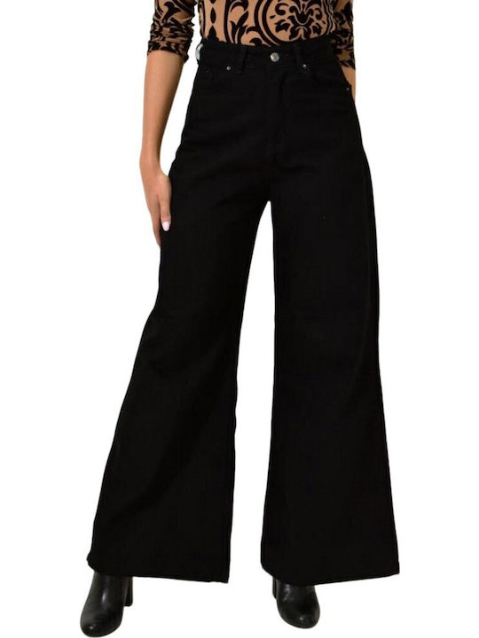 Hoch tailliert Damenjeans Schlaghose in Schlanker Passform Schwarz