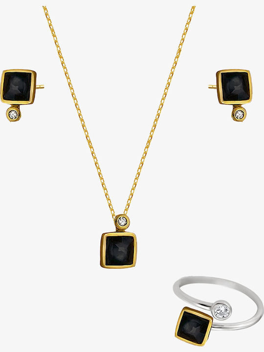 Set with Necklace , Earrings & Ring from Silver with Stones