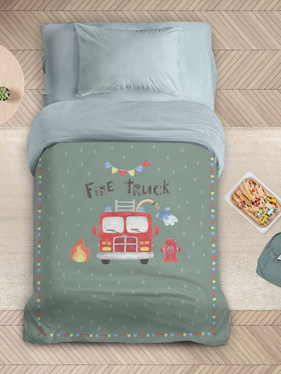 Nima Παιδικό Πάπλωμα Μονό με Γέμιση Microfiber Fire Truck Πράσινο 160x240εκ.