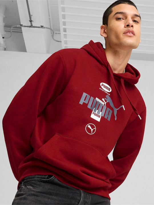 PUMA Power Graphic Φούτερ Μπορντό με Κουκούλα