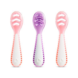Munchkin Baby Set with Gentle Spoons Made of Silicone for 4+ Months Pink Purple 3pcs