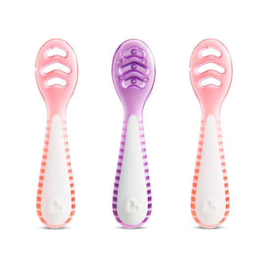 Munchkin Baby Set with Gentle Spoons Made of Silicone for 4+ Months Pink Purple 3pcs