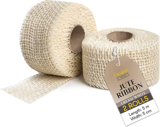 Creative Deco White Jute Ribbon Decoration Roll 30 Cm x 10 M Natural Fabric Handmade Art Craft Decorative Rustic Boho Table Runner Wedding Party