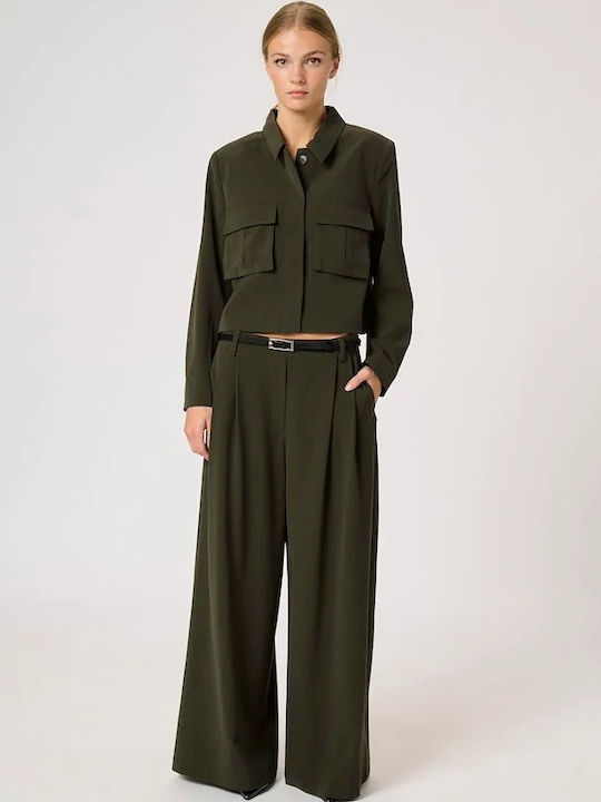 Women's High-waisted Fabric Trousers Loose Fit Rosin